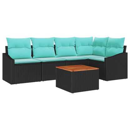 Tuinbankenset met kussen 6 pcs Zwart poly rattan
