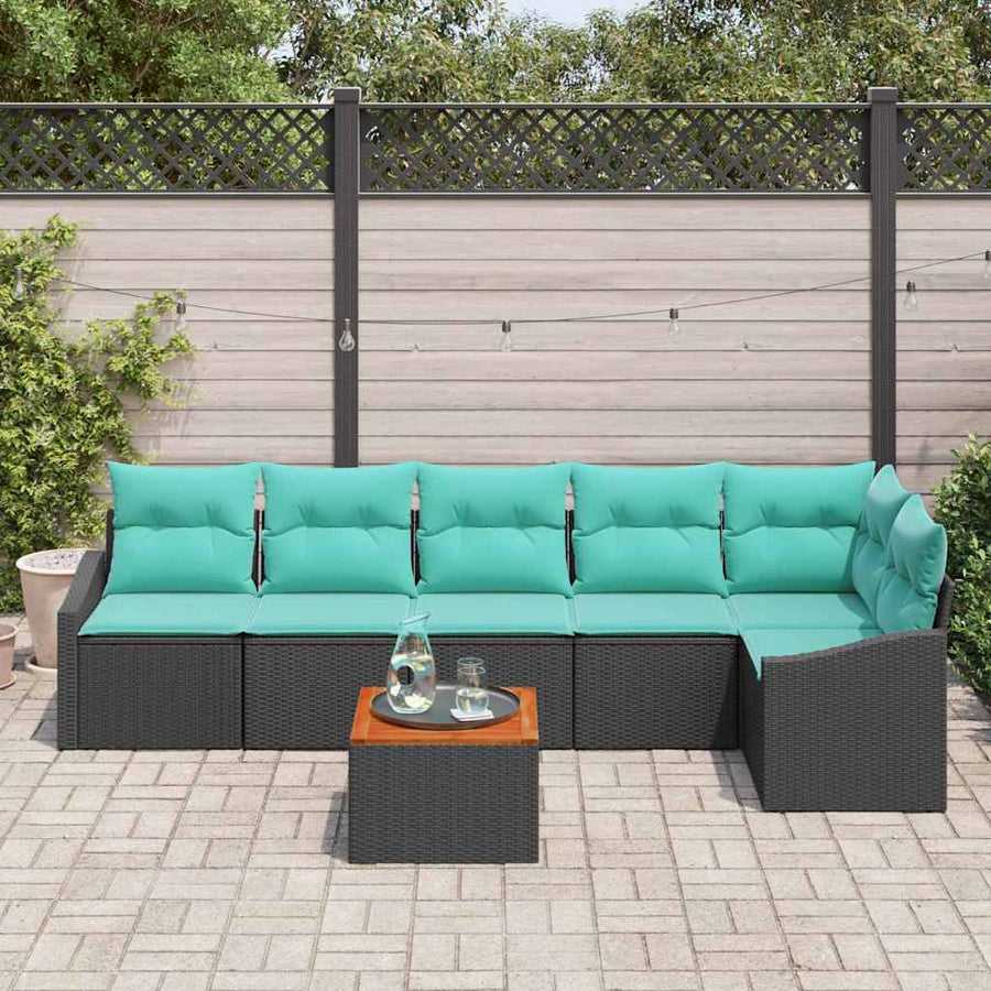 Tuinbankenset met kussen 7 pcs Zwart poly rattan