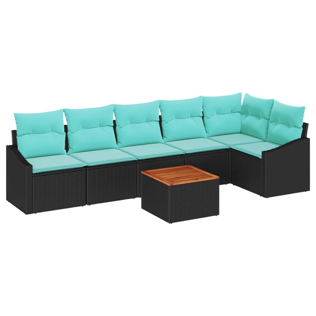 Tuinbankenset met kussen 7 pcs Zwart poly rattan