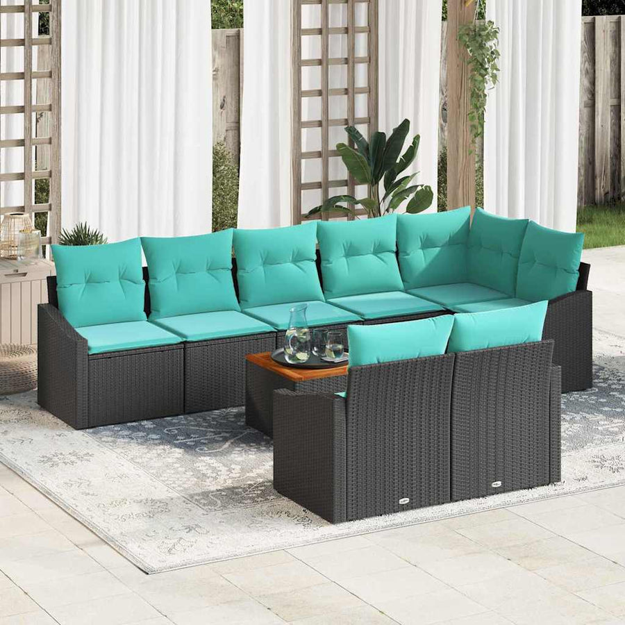 Tuinbankenset met kussen 9 pcs Zwart poly rattan