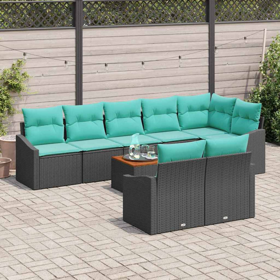 Tuinbankenset met kussen 9 pcs Zwart poly rattan