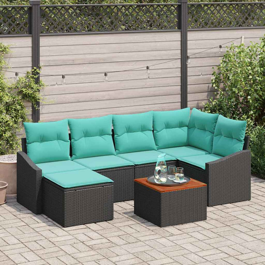 Tuinbankenset met kussen 7 pcs Zwart poly rattan