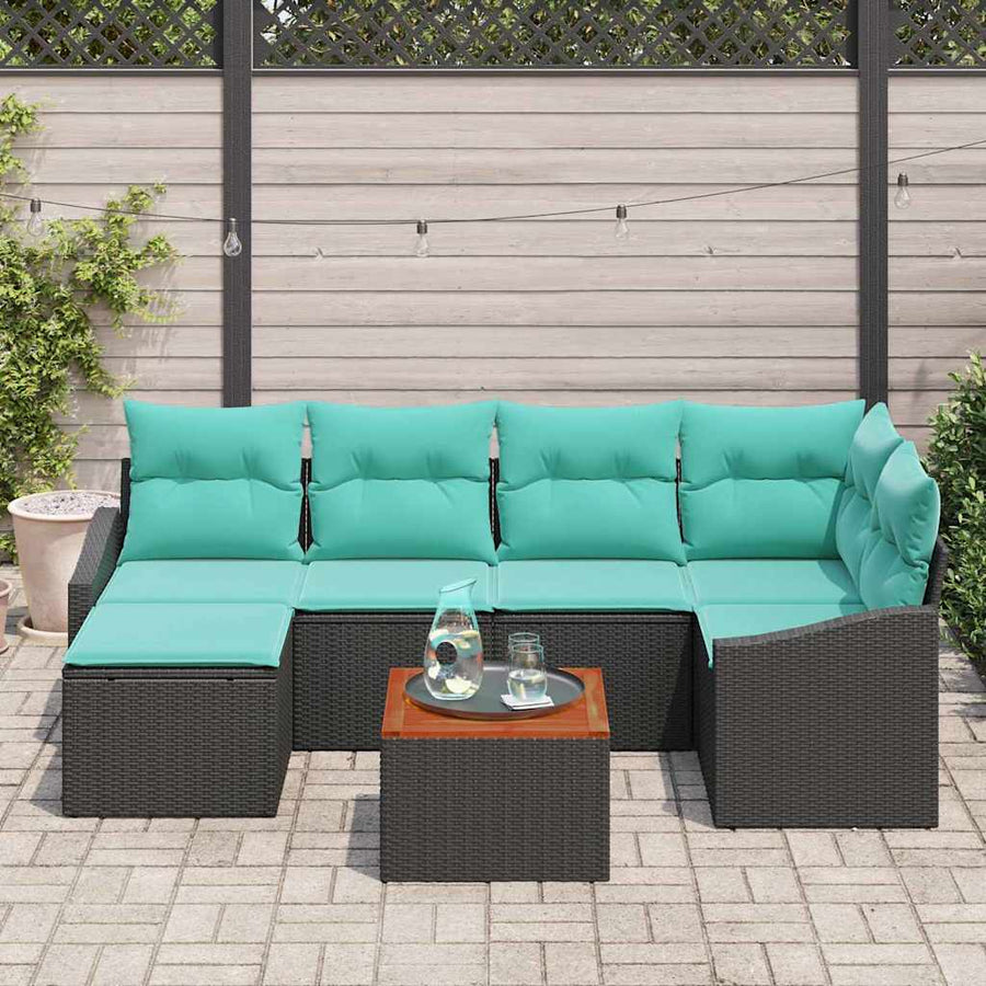 Tuinbankenset met kussen 7 pcs Zwart poly rattan