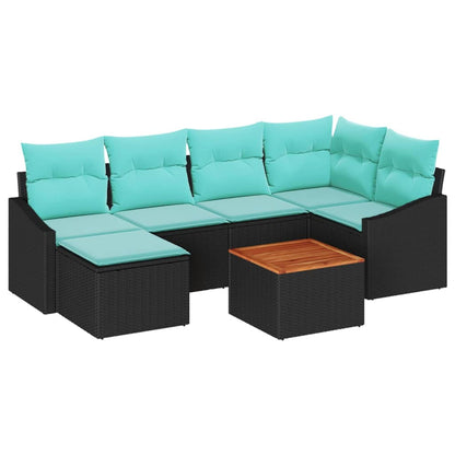 Tuinbankenset met kussen 7 pcs Zwart poly rattan