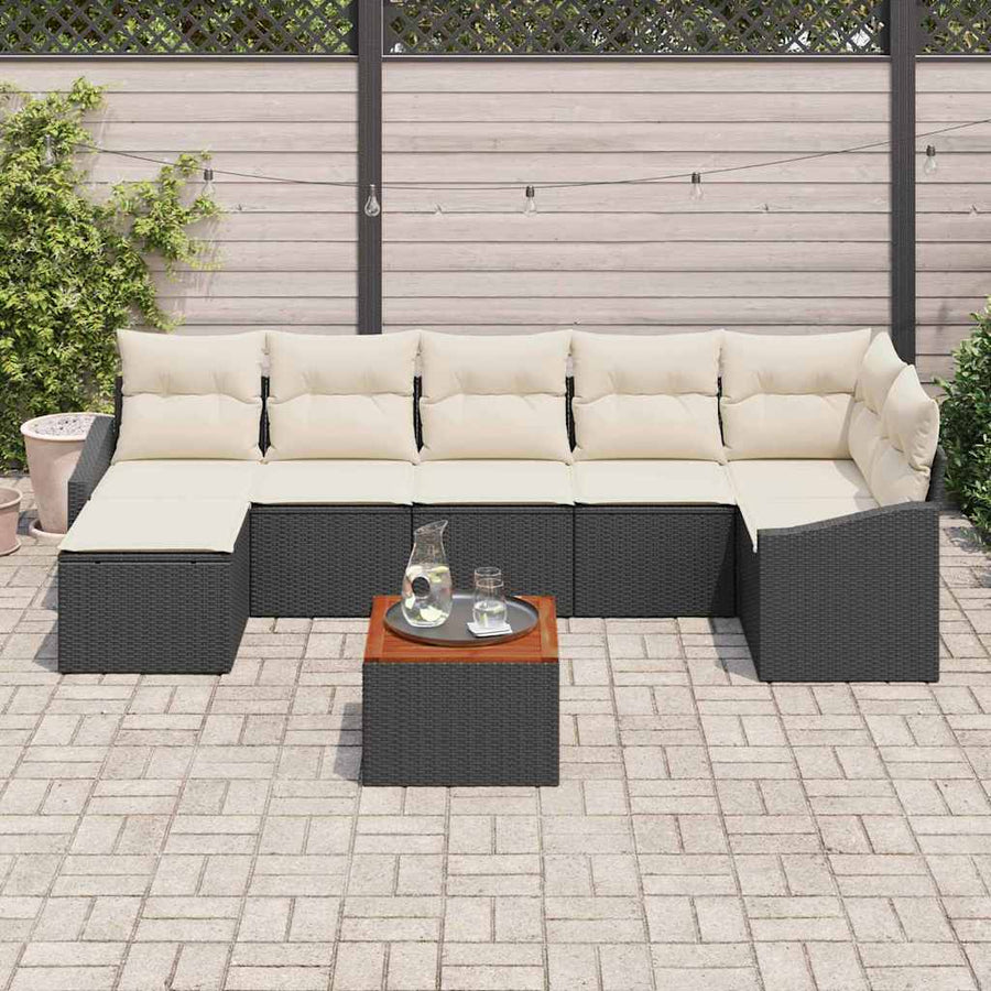 Tuinbankenset met kussen 8 pcs Zwart poly rattan