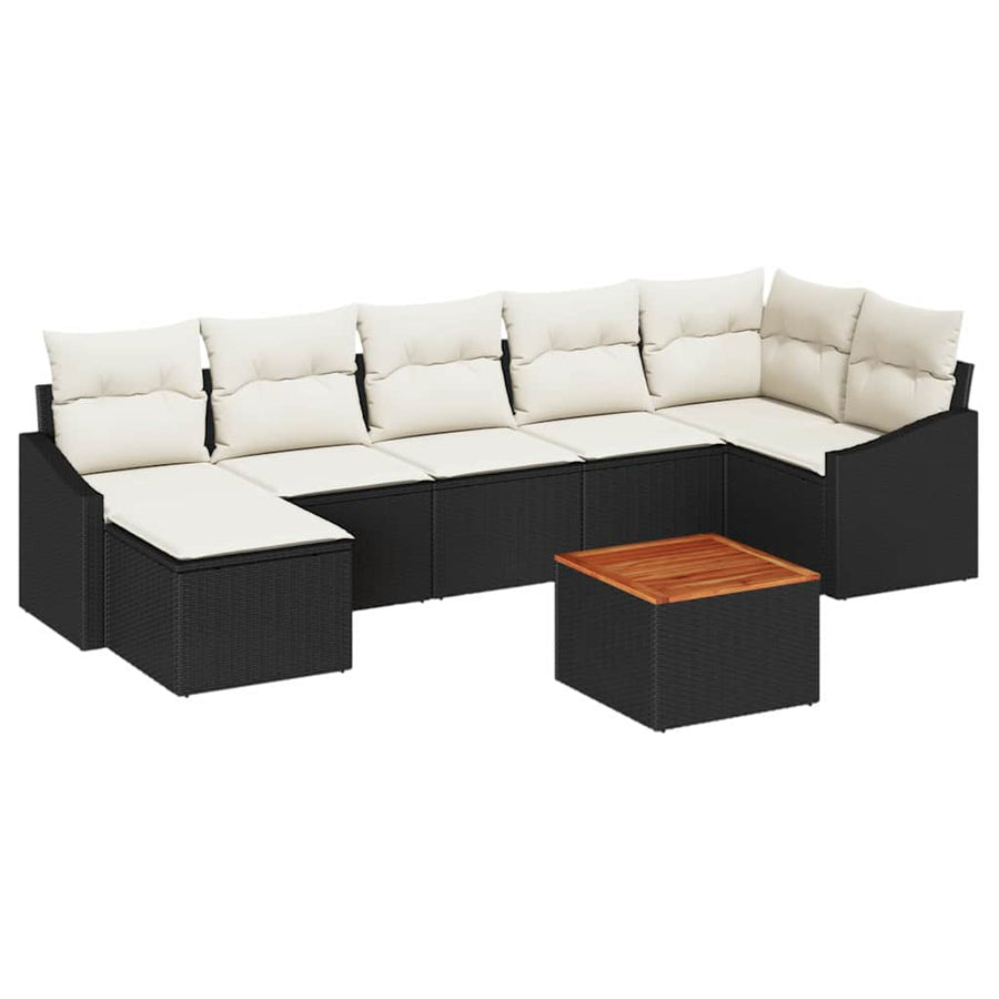 Tuinbankenset met kussen 8 pcs Zwart poly rattan