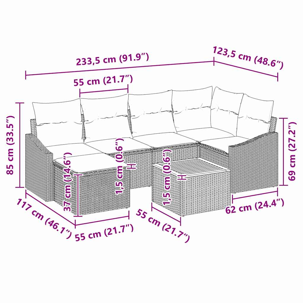 Tuinbankenset met kussen 8 pcs Zwart poly rattan