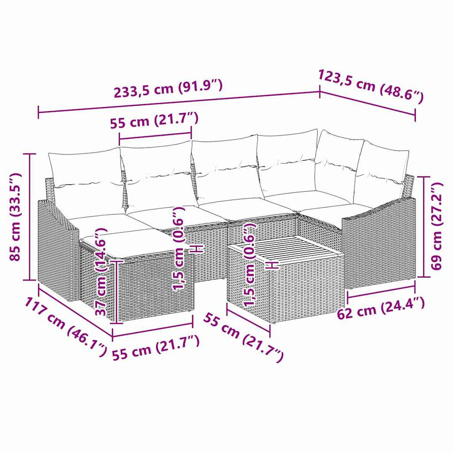 Tuinbankenset met kussen 8 pcs Zwart poly rattan