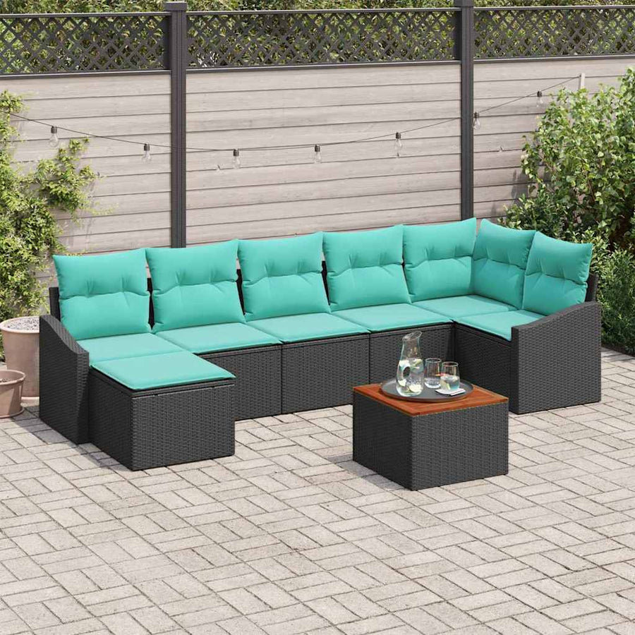 Tuinbankenset met kussen 8 pcs Zwart poly rattan