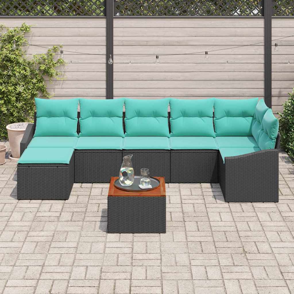 Tuinbankenset met kussen 8 pcs Zwart poly rattan