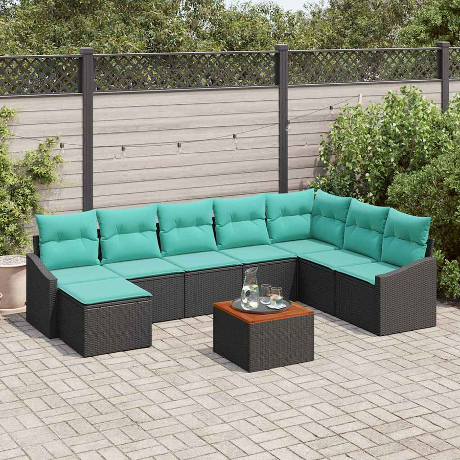 Tuinbankenset met kussen 9 pcs Zwart poly rattan