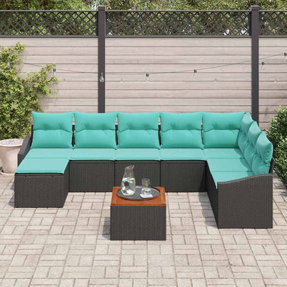 Tuinbankenset met kussen 9 pcs Zwart poly rattan
