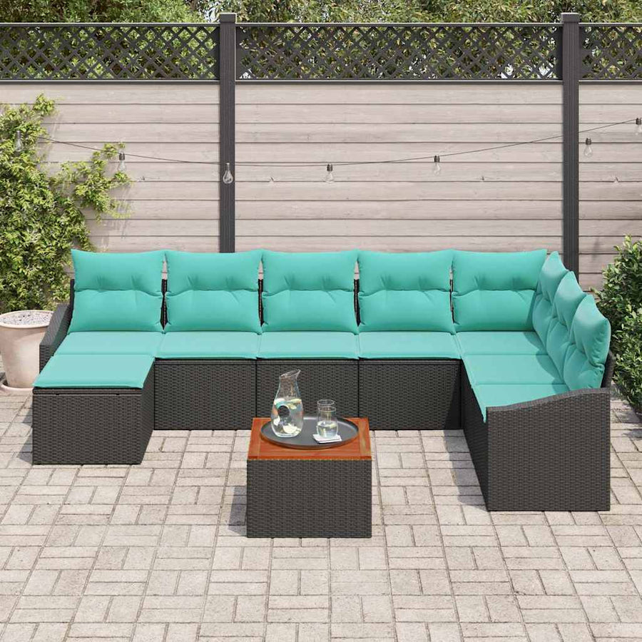 Tuinbankenset met kussen 9 pcs Zwart poly rattan