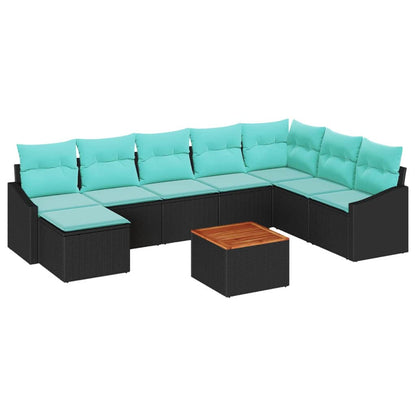 Tuinbankenset met kussen 9 pcs Zwart poly rattan