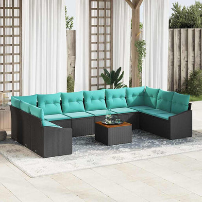 Tuinbankenset met kussen 11 pcs Zwart poly rattan