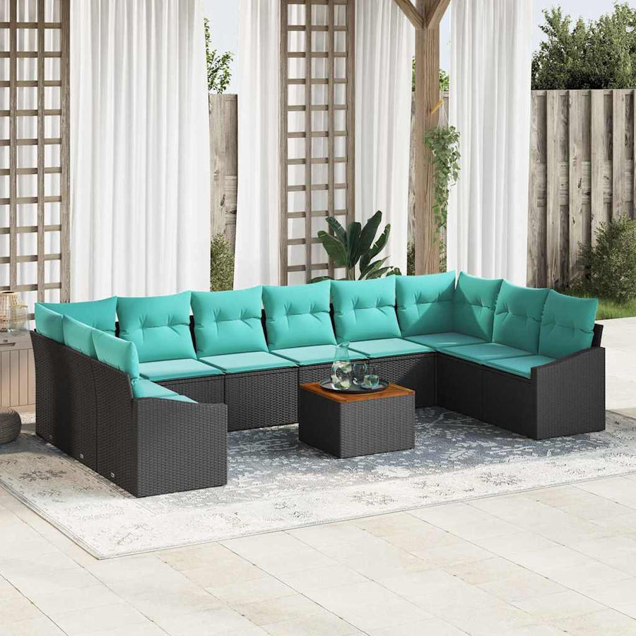 Tuinbankenset met kussen 11 pcs Zwart poly rattan