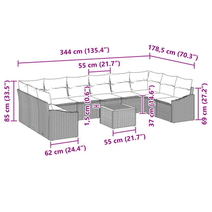 Tuinbankenset met kussen 11 pcs Zwart poly rattan
