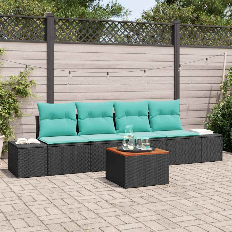 Tuinbankenset met kussen 5 pcs Zwart poly rattan