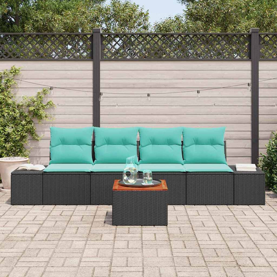 Tuinbankenset met kussen 5 pcs Zwart poly rattan