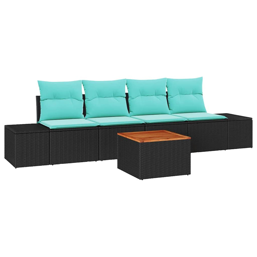 Tuinbankenset met kussen 5 pcs Zwart poly rattan