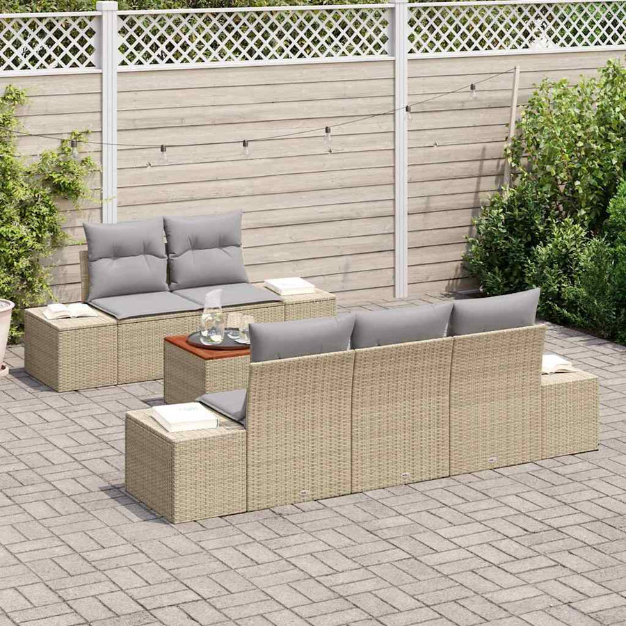 Tuinbankenset met kussen 6 pcs Beige poly rattan