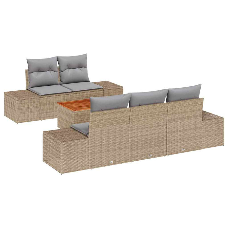 Tuinbankenset met kussen 6 pcs Beige poly rattan