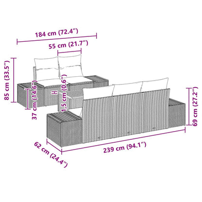 Tuinbankenset met kussen 6 pcs Beige poly rattan