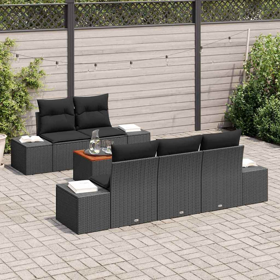 Tuinbankenset met kussen 6 pcs Zwart poly rattan