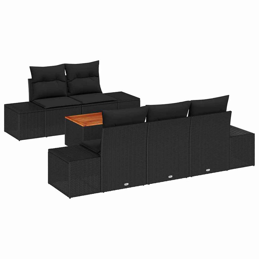 Tuinbankenset met kussen 6 pcs Zwart poly rattan