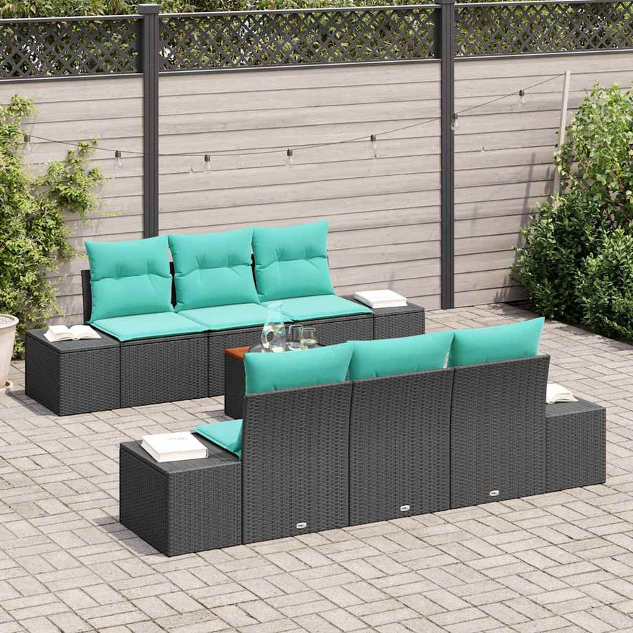 Tuinbankenset 7 st Zwart poly rattan