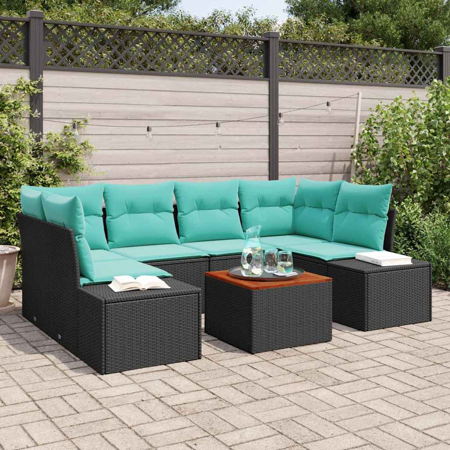 Tuinbankenset met kussen 7 pcs Zwart poly rattan