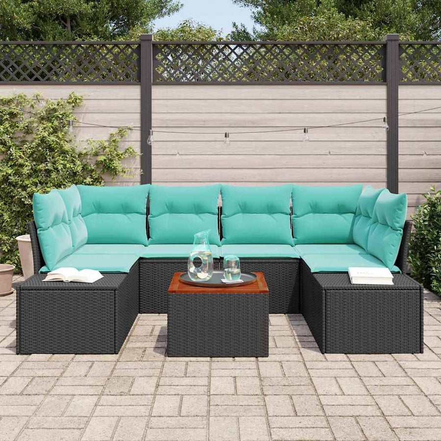 Tuinbankenset met kussen 7 pcs Zwart poly rattan
