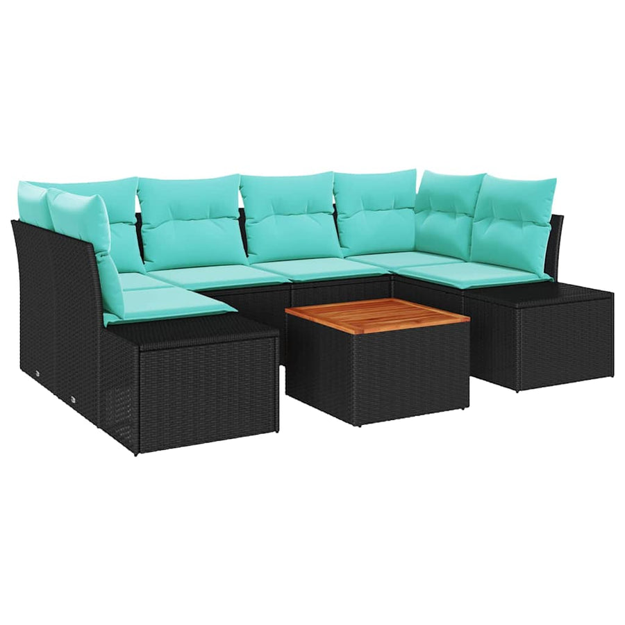 Tuinbankenset met kussen 7 pcs Zwart poly rattan