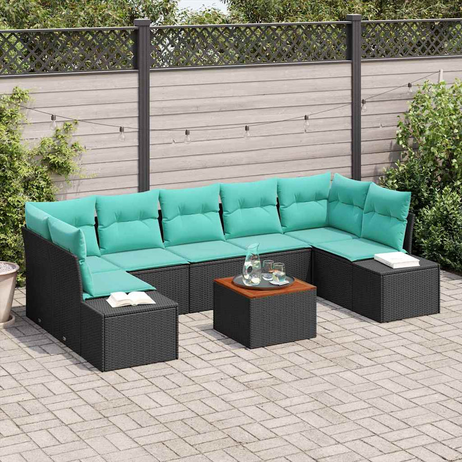 Tuinbankenset met kussen 8 pcs Zwart poly rattan