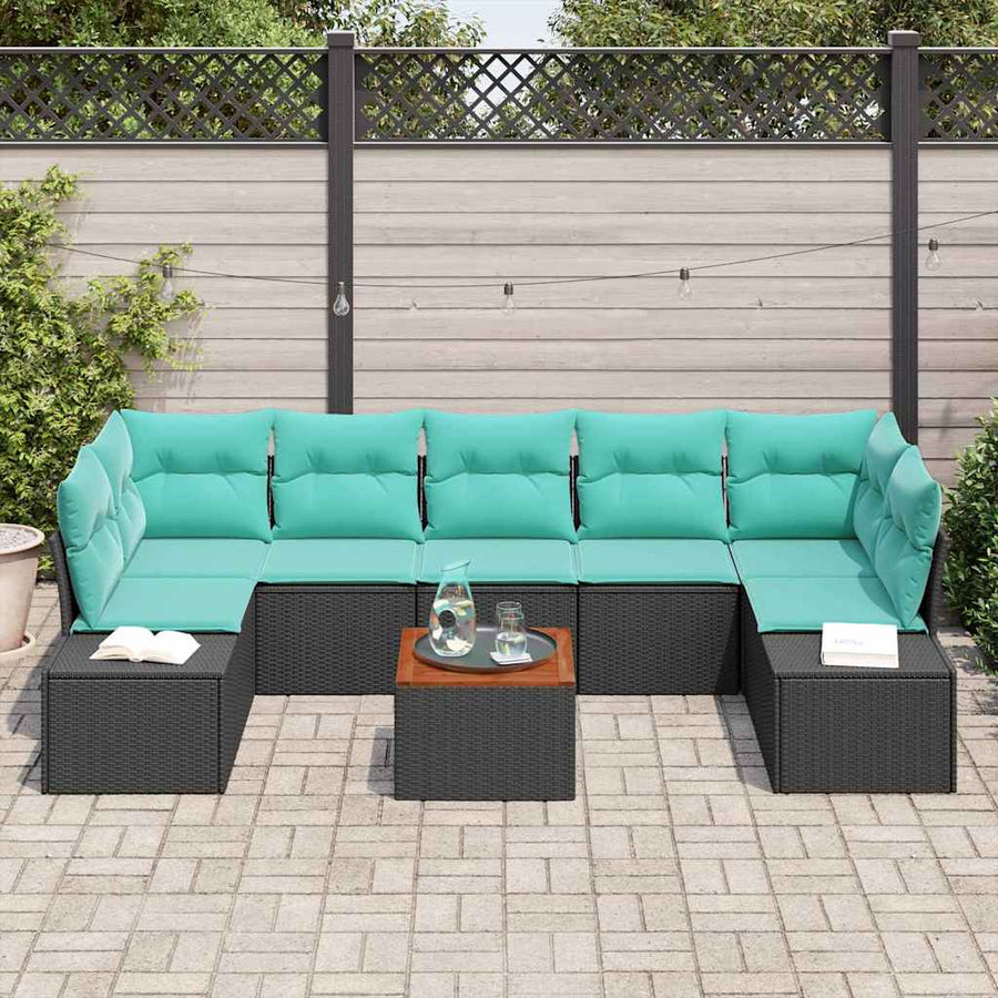 Tuinbankenset met kussen 8 pcs Zwart poly rattan
