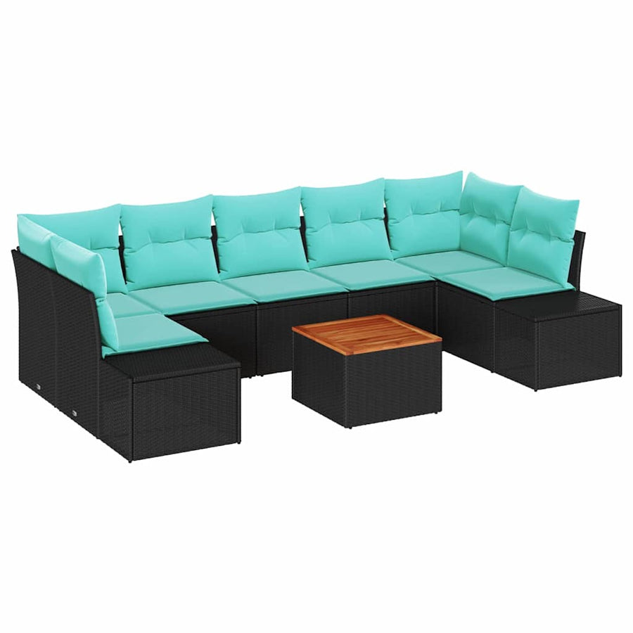 Tuinbankenset met kussen 8 pcs Zwart poly rattan