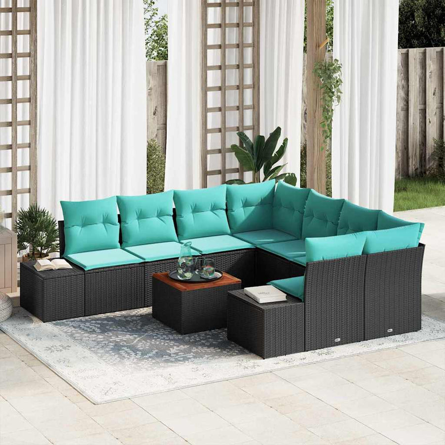 Tuinbankenset met kussen 9 pcs Zwart poly rattan