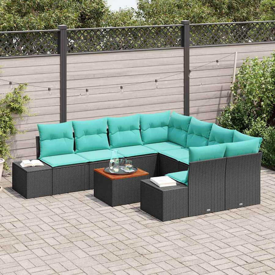 Tuinbankenset met kussen 9 pcs Zwart poly rattan