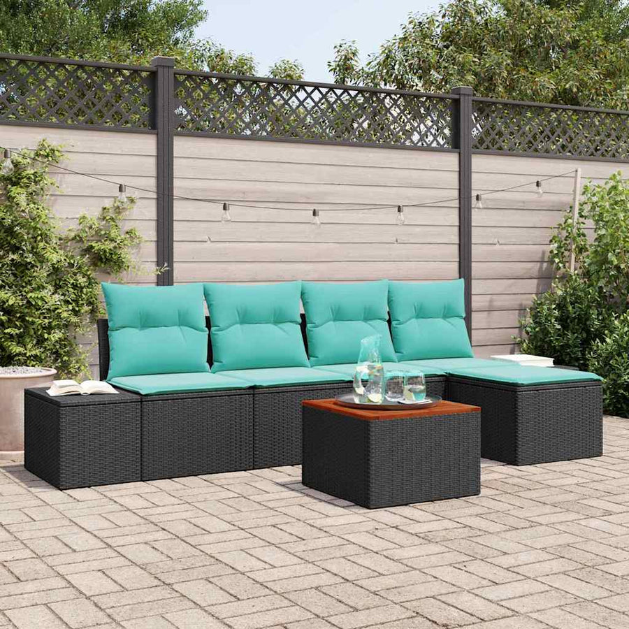 Tuinbankenset met kussen 6 pcs Zwart poly rattan