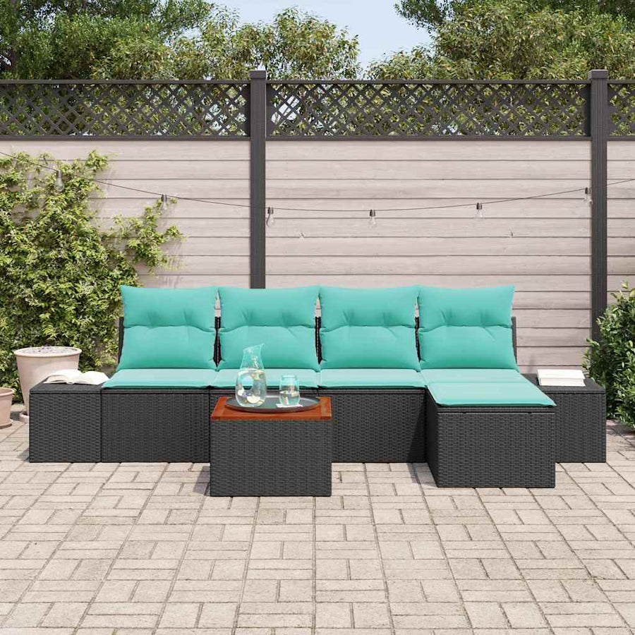 Tuinbankenset met kussen 6 pcs Zwart poly rattan