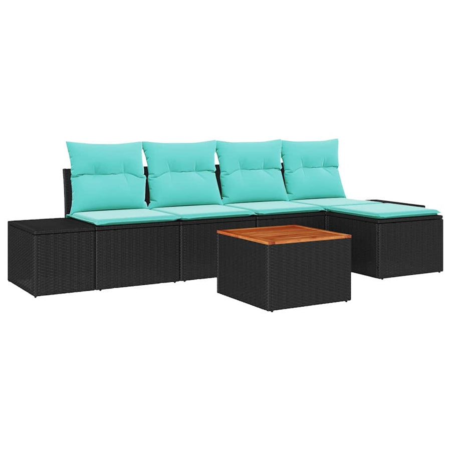 Tuinbankenset met kussen 6 pcs Zwart poly rattan