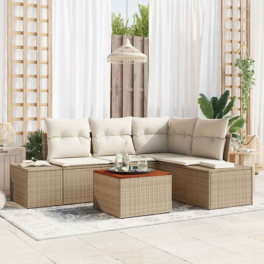 Tuinbankenset met kussen 5 pcs Beige poly rattan