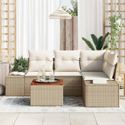 Tuinbankenset met kussen 5 pcs Beige poly rattan