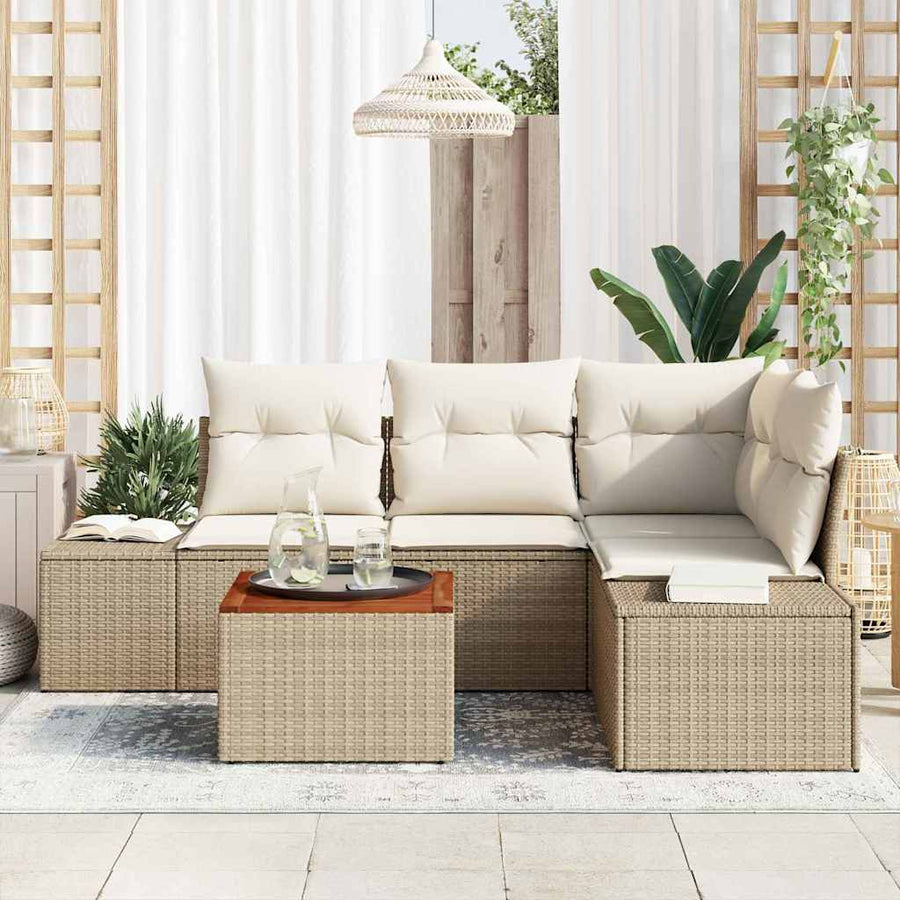 Tuinbankenset met kussen 5 pcs Beige poly rattan