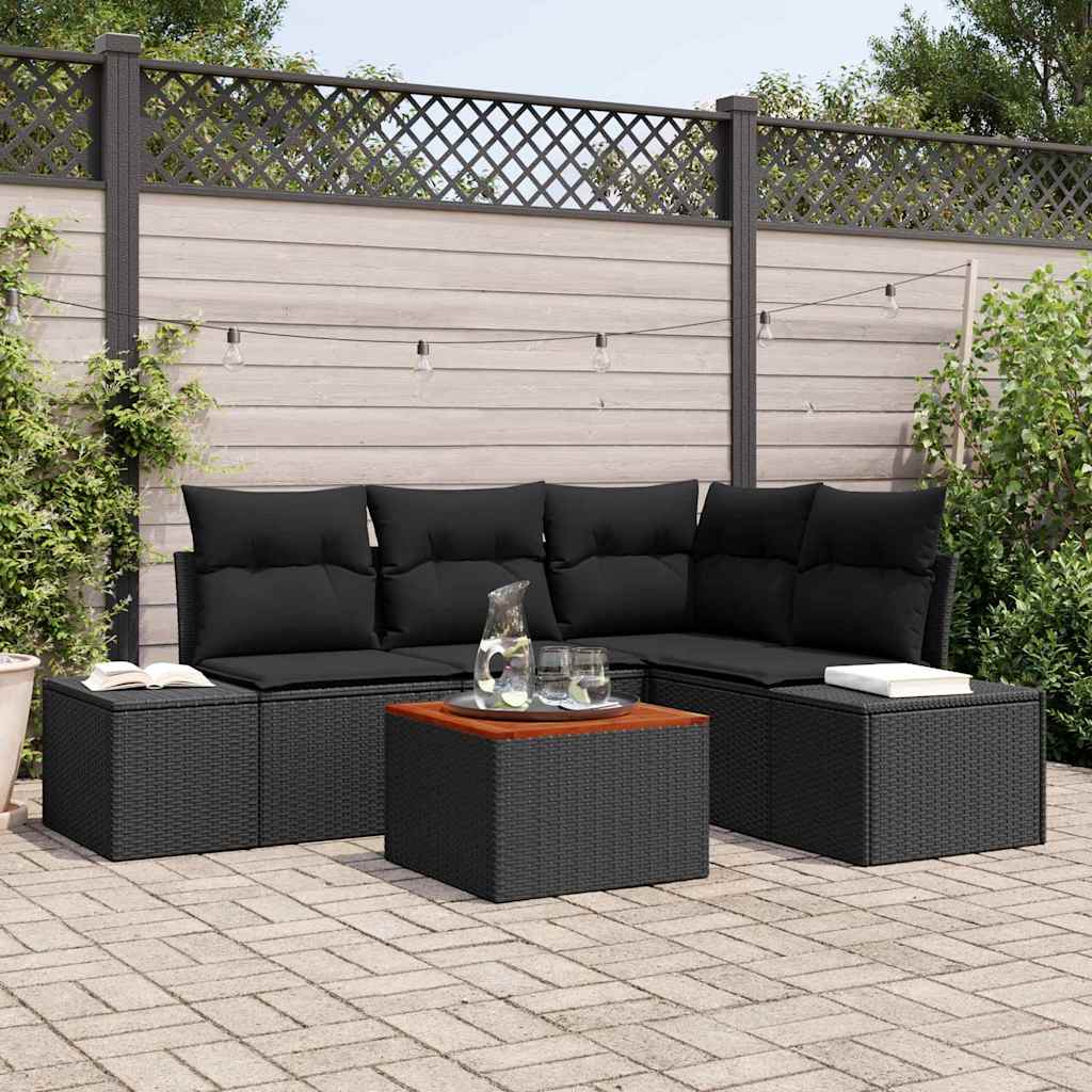 Tuinbankenset met kussen 5 pcs Zwart poly rattan