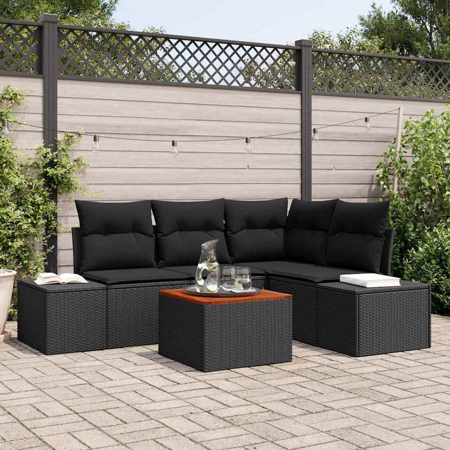 Tuinbankenset met kussen 5 pcs Zwart poly rattan