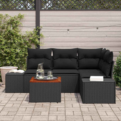Tuinbankenset met kussen 5 pcs Zwart poly rattan
