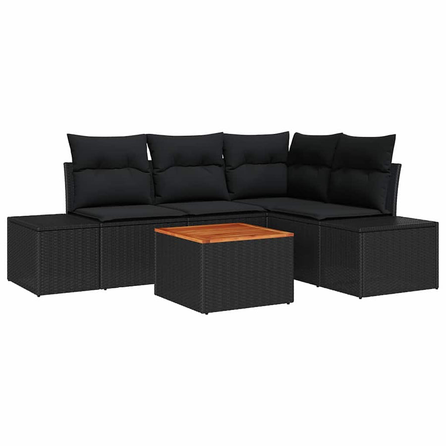 Tuinbankenset met kussen 5 pcs Zwart poly rattan