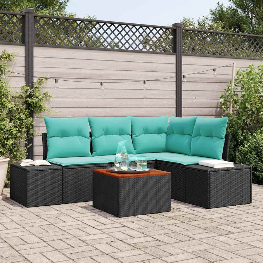 Tuinbankenset met kussen 5 pcs Zwart poly rattan