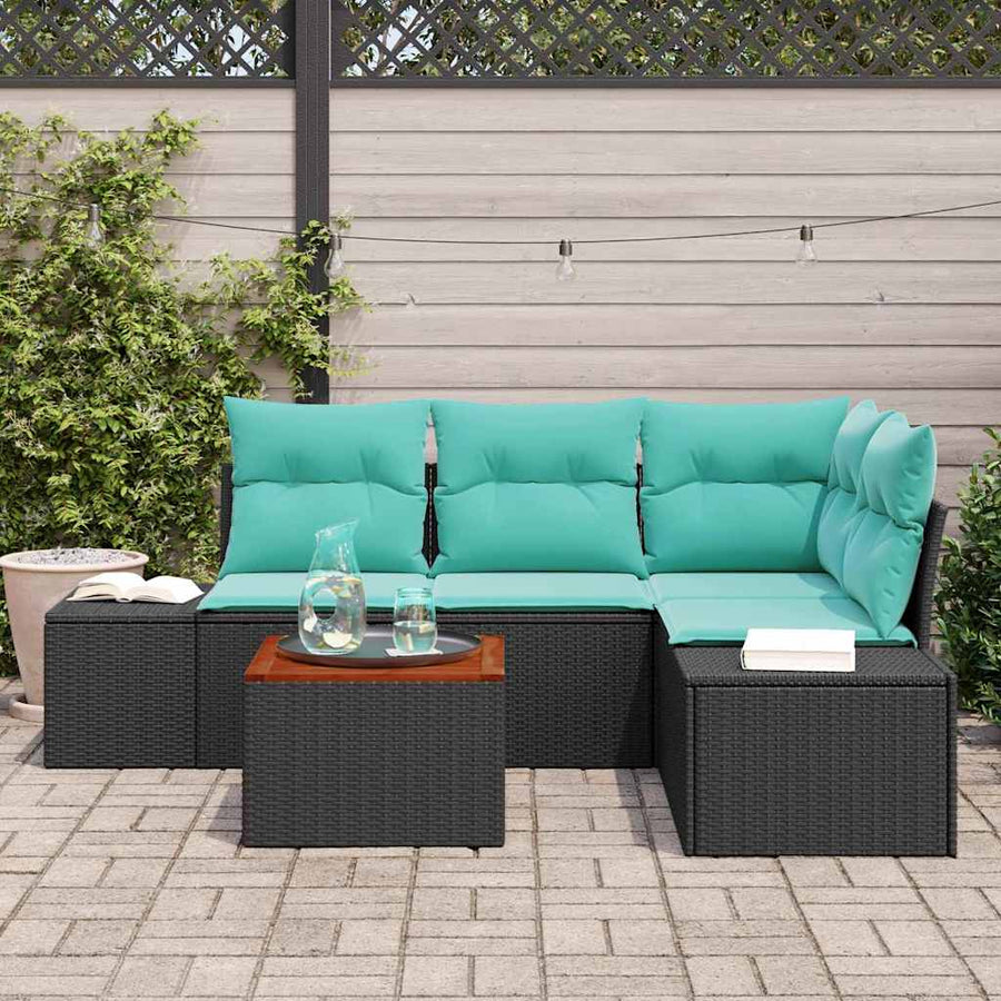 Tuinbankenset met kussen 5 pcs Zwart poly rattan